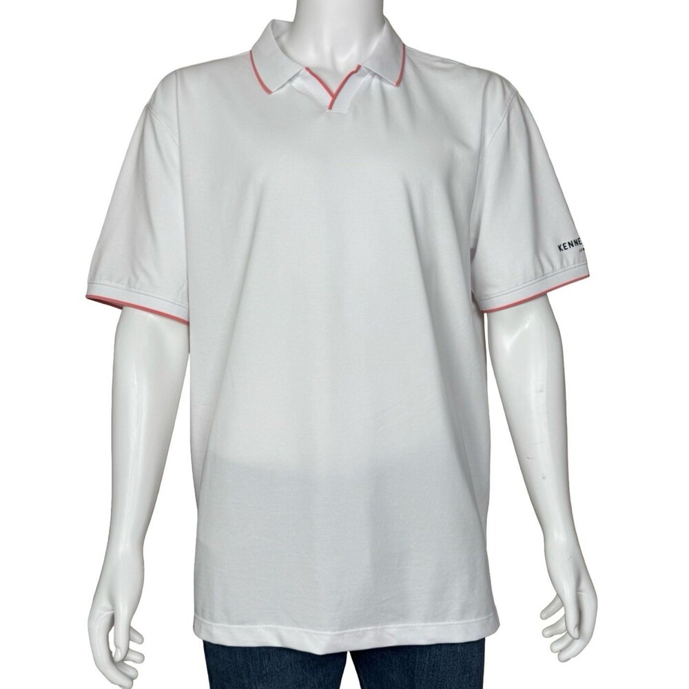 Kenneth Cole XXL White Polo Golf Shirt The Summer Edition Logo Orange Stripe New